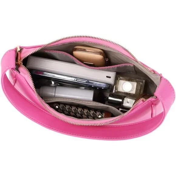 Women’s Pink A Cute Hobo Tote Handbag Mini Clutch Purse with Zipper Closure - Picture 5 of 5